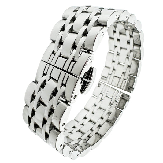 7 Row Link Stainless Steel Straight End Metal Watch Strap With Butterfly Clasp From The Thrifty Gentleman