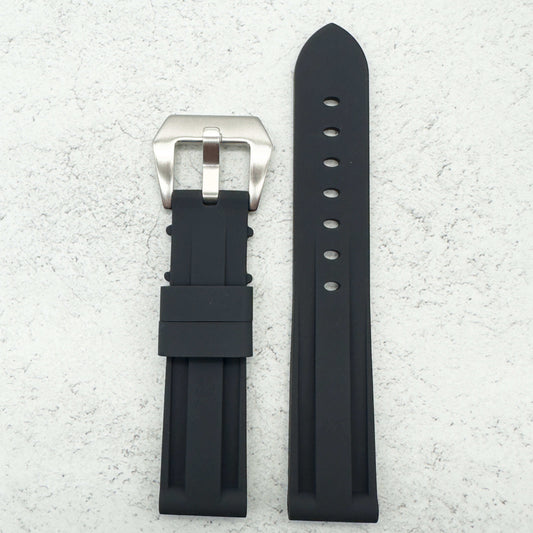 Big Steel Buckle Silicone Watch Strap In Black 1