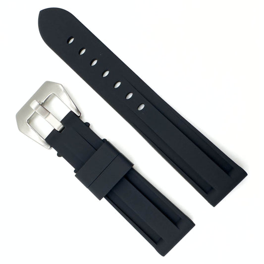 Big Steel Buckle Silicone Watch Strap In Black 20mm 22 mm 24 mm The Thrifty Gentleman