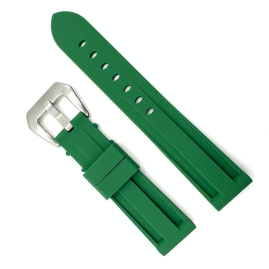 Big Steel Buckle Silicone Watch Strap In Green 20mm 22 mm 24 mm The Thrifty Gentleman