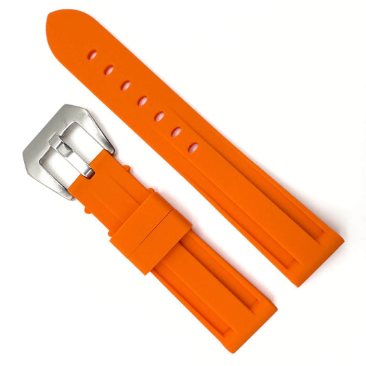 Big Steel Buckle Silicone Watch Strap In Orange 20mm 22 mm 24 mm The Thrifty Gentleman