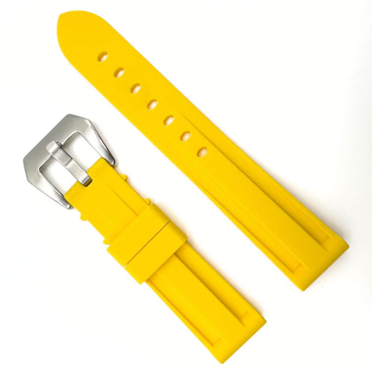 Big Steel Buckle Silicone Watch Strap In Yellow 20mm 22 mm 24 mm The Thrifty Gentleman