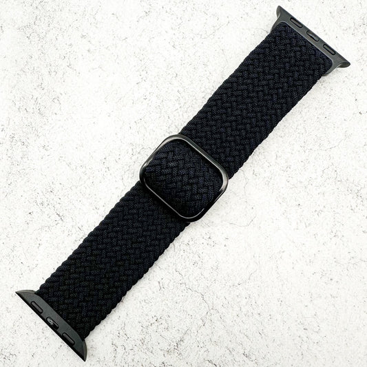 Braided Elastic Watch Band With Buckle For Apple Watch in Black 1