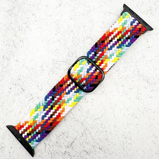 Braided Elastic Watch Band With Buckle For Apple Watch in Rainbow 1