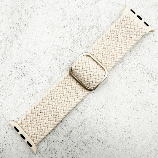 Braided Elastic Watch Band With Buckle For Apple Watch in Starlight White 1