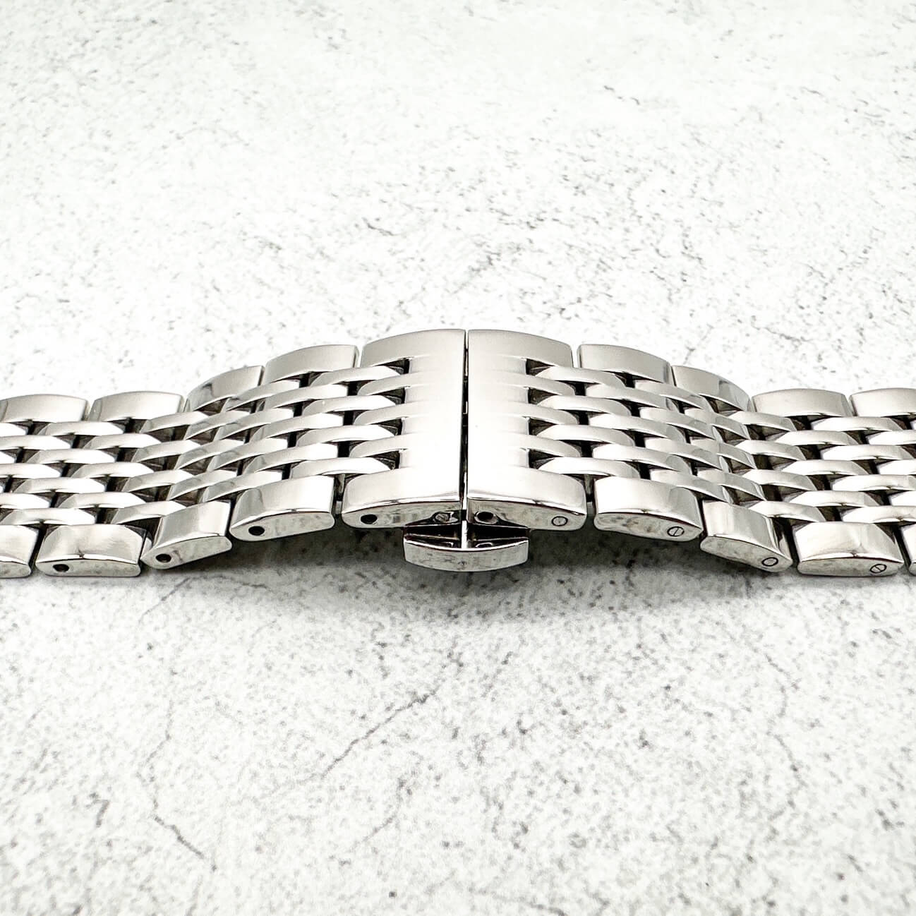 Classic Nine Row Link Stainless Steel Straight End Metal Watch Strap With Butterfly Clasp 2