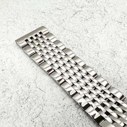 Classic Nine Row Link Stainless Steel Straight End Metal Watch Strap With Butterfly Clasp 1
