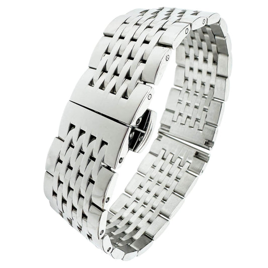 Classic Nine Row Link Stainless Steel Straight End Metal Watch Strap With Butterfly Clasp From The Thrifty Gentleman