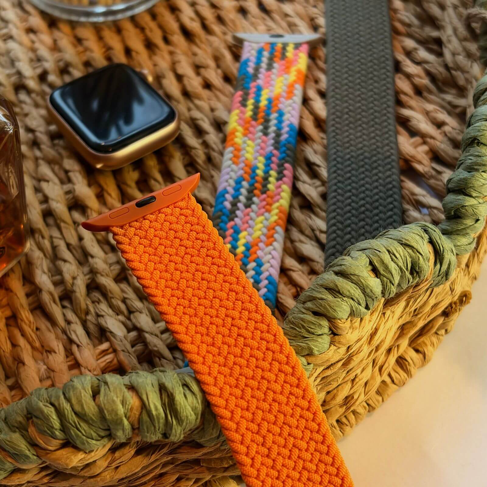 Colourful Apple Watch Straps Braided Elastic Loop Band Orange Rainbow Green