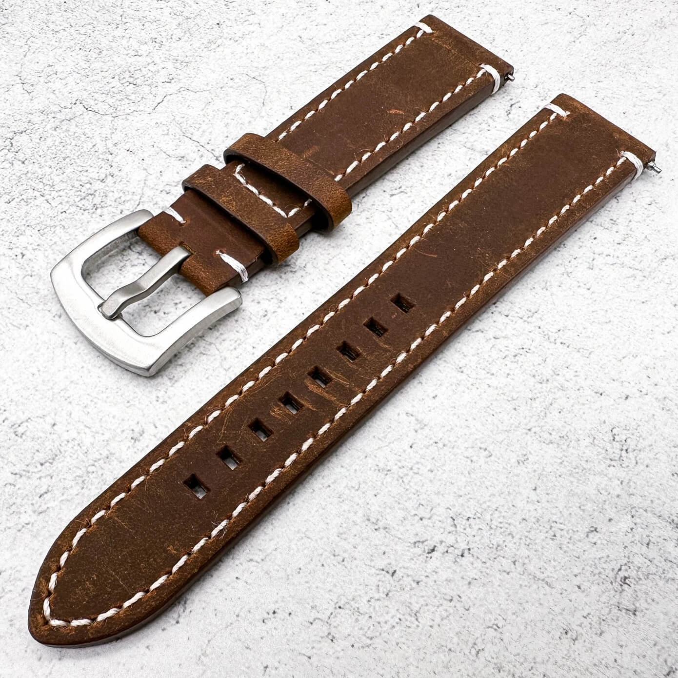 Crazy Horse Vintage Genuine Leather Watch Strap Dark Brown 2