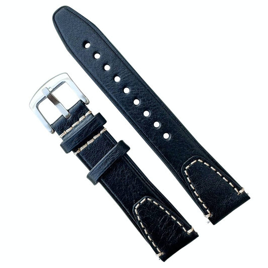 Genuine Leather Vintage Style Quick Release Watch Strap Black 1