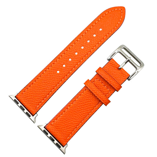 Genuine Leather Watch Band For Apple Watch With Stainless Steel Vintage Buckle In Orange 1
