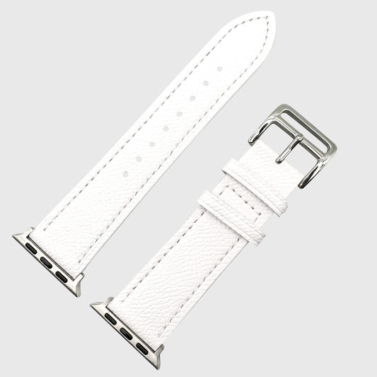 Genuine Leather Watch Band For Apple Watch With Stainless Steel Vintage Buckle In White 1