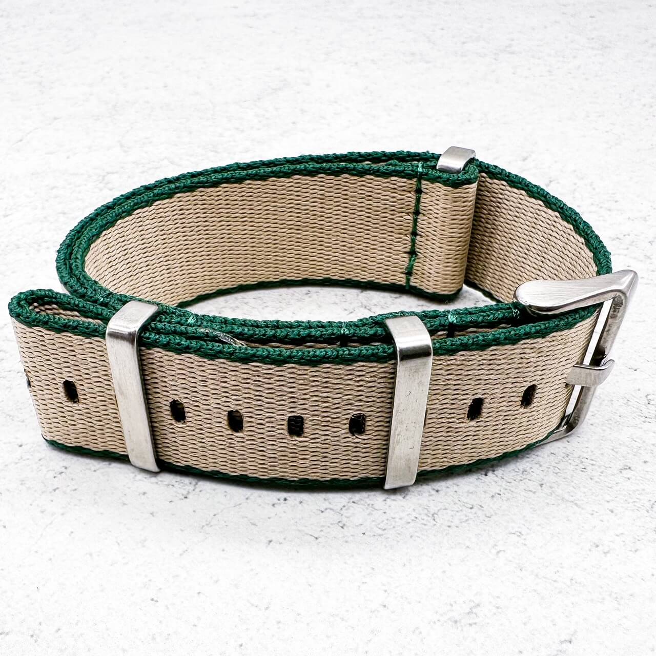 Herringbone NATO Watch Strap Beige Green 2