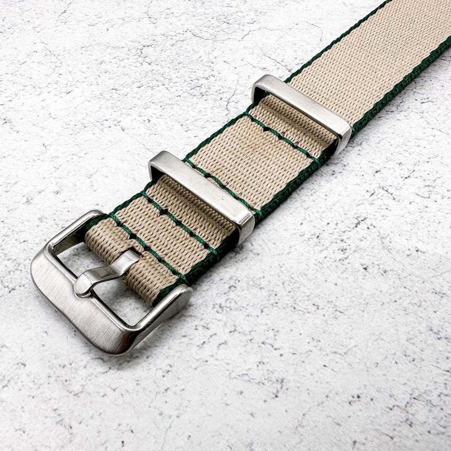 Herringbone NATO Watch Strap Beige Green 3
