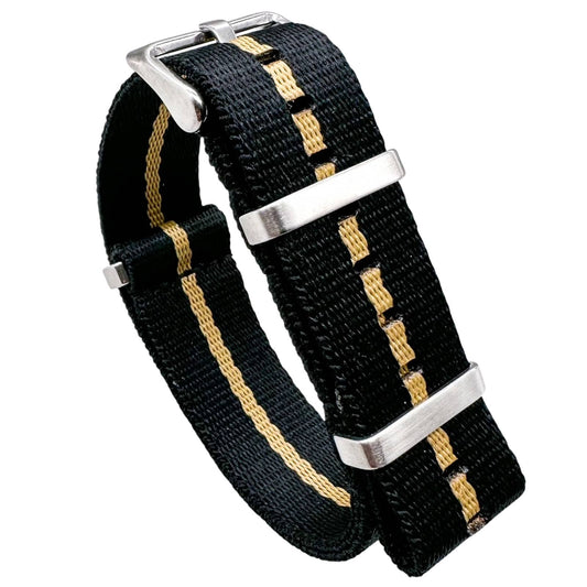 Herringbone NATO Watch Strap Black Gold 1