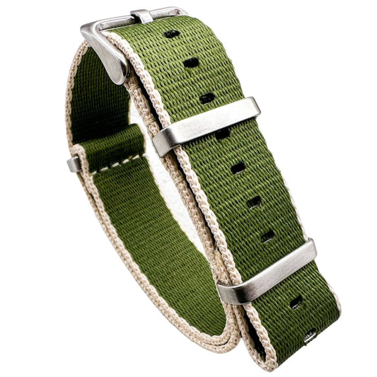 Herringbone NATO Watch Strap Green Beige 1