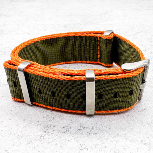 Herringbone NATO Watch Strap Green Orange 2
