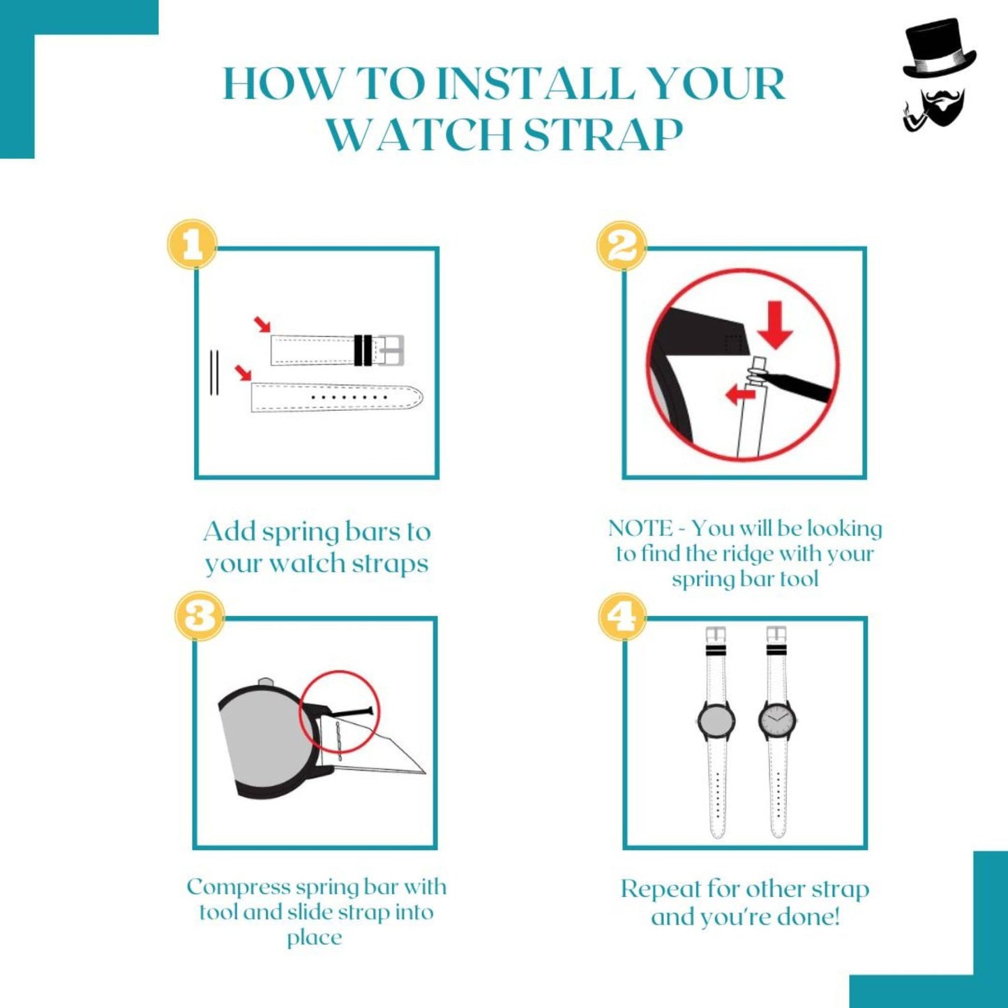 Smooth Grain Vintage Style Genuine Leather Watch Strap | MEDIUM BROWN | 18 20 22 mm