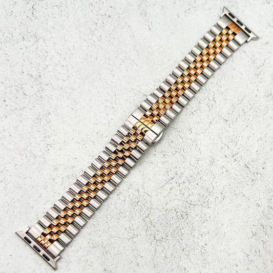 Jubilee Stainless Steel Metal Apple Watch Strap In Silver And Rose Gold 1