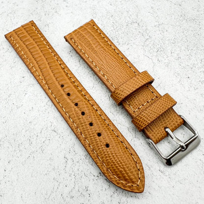Lizard Grain Genuine Calf Leather Mustard 1