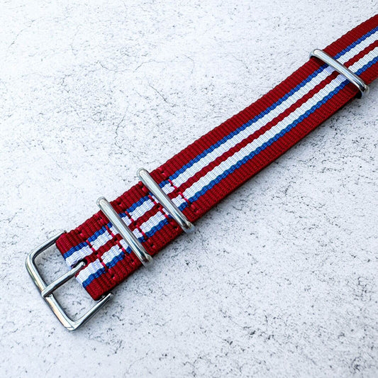 NATO G10 Military Nylon Watch Strap | RED / WHITE / NAVY BLUE | 18 20 22 mm