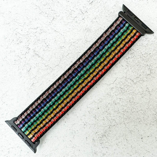 Nylon Sport Apple Watch Strap In Black Rainbow 1