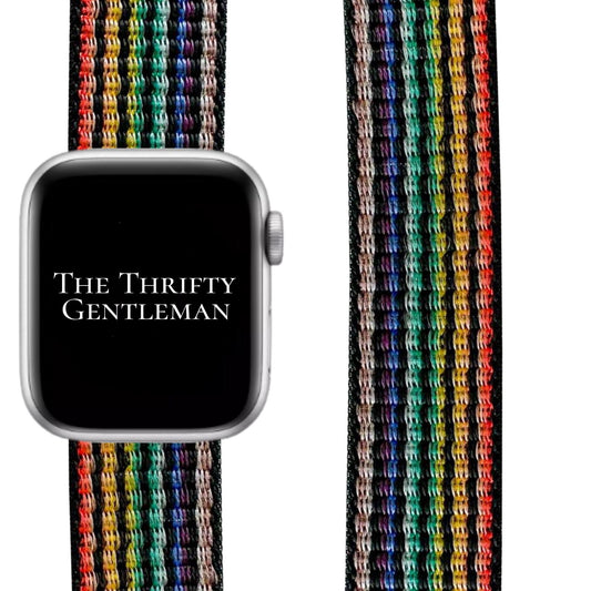 Nylon Sport Apple Watch Strap In Black Rainbow From The Thrifty Gentleman