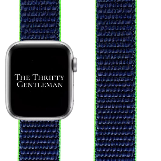 Nylon Sport Apple Watch Strap In Blue Neon Lime From The Thrifty Gentleman
