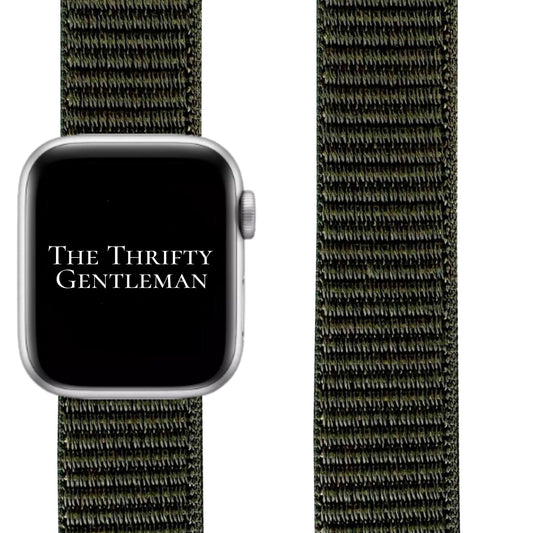 Nylon Sport Apple Watch Strap In Dark Olive Green From The Thrifty Gentleman