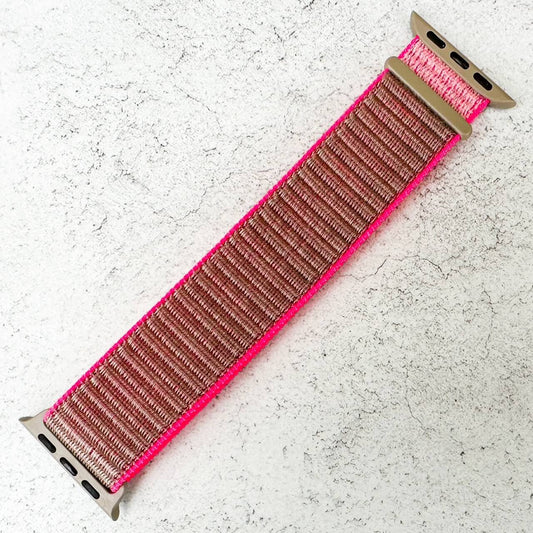 Nylon Sport Apple Watch Strap In Grey Neon Pink 1