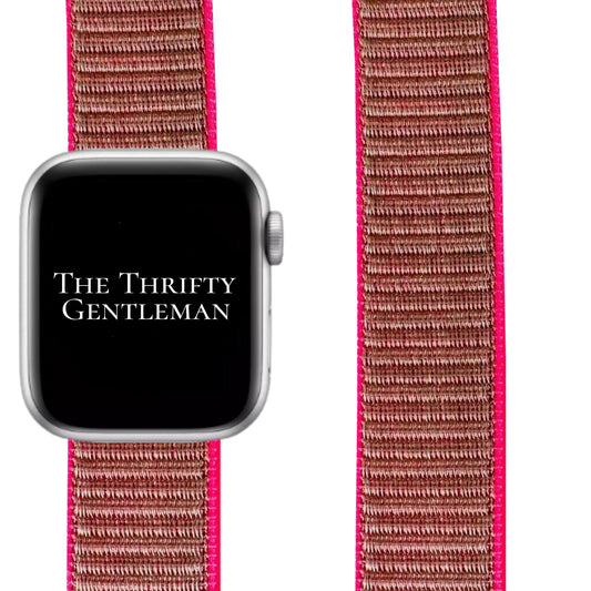 Nylon Sport Apple Watch Strap In Grey Neon Pink From The Thrifty Gentleman