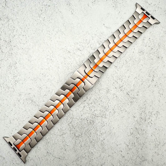 Premium Titanium Strap For Apple Watch In Silver And Orange 1