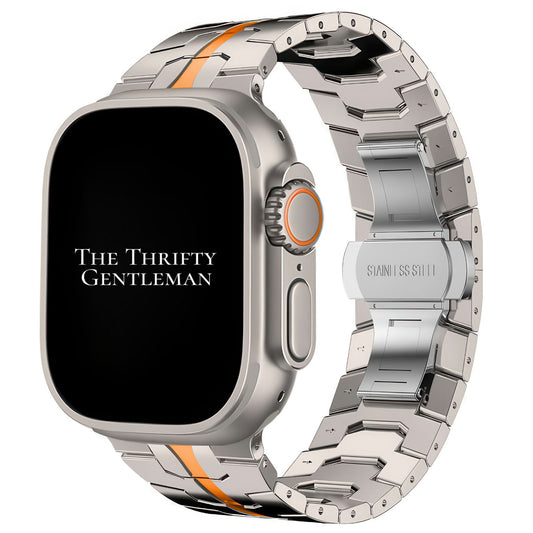 Premium Titanium Strap For Apple Watch In Silver And Orange From The Thrifty Gentleman