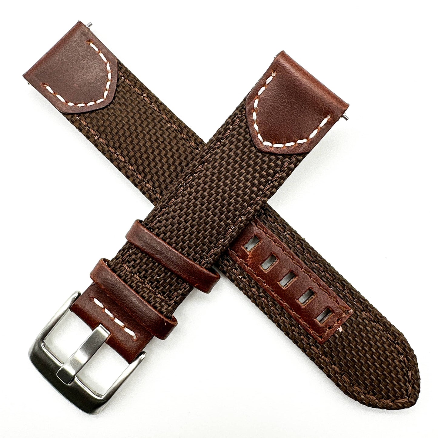 Sailcloth Nylon Leather Hybrid Watch Strap Brown 3