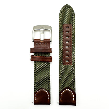 Sailcloth Nylon Leather Hybrid Watch Strap Green 4