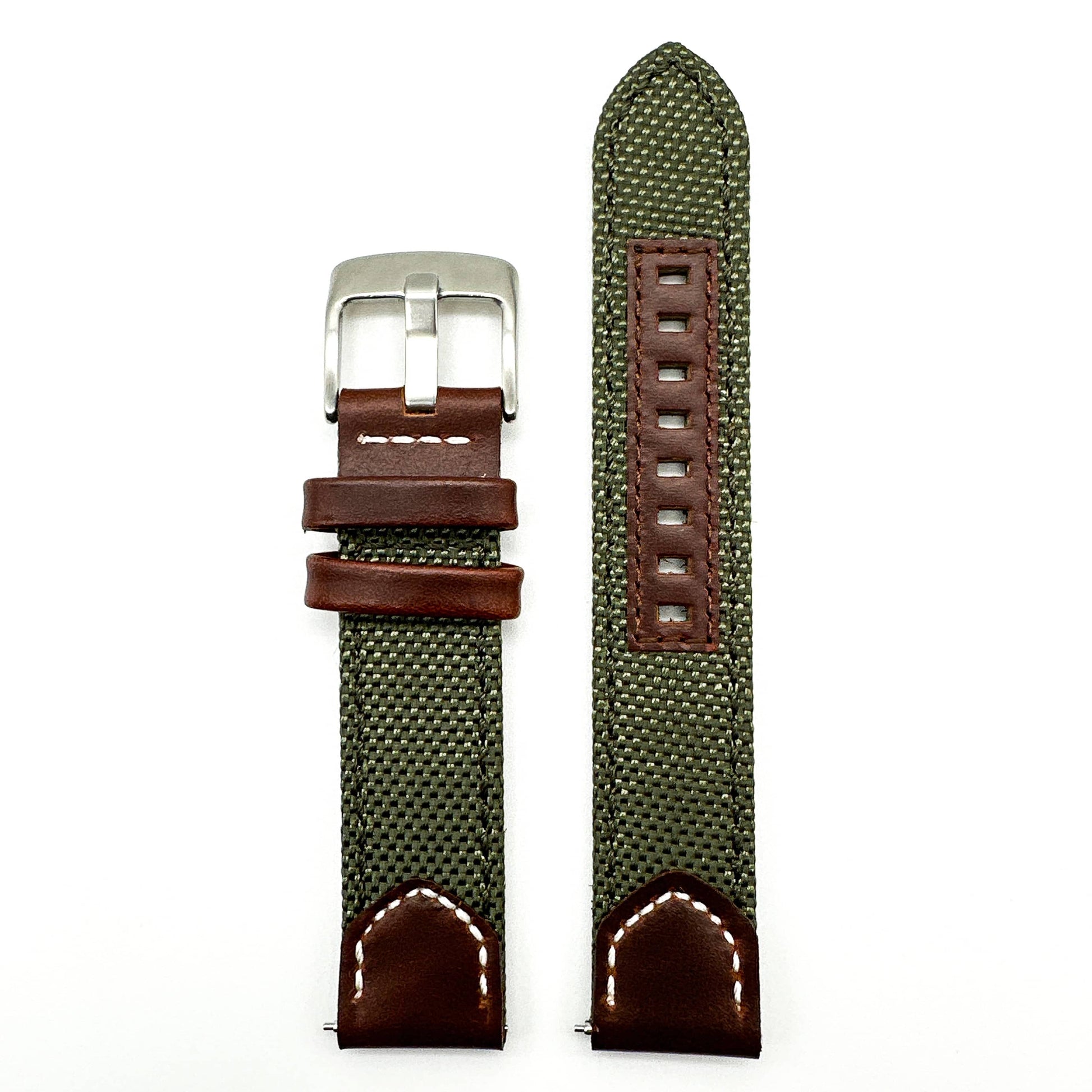 Sailcloth Nylon Leather Hybrid Watch Strap Green 4