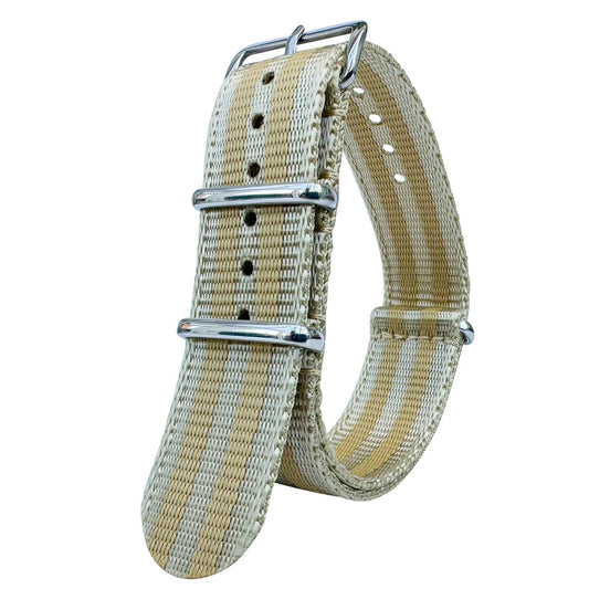 Seatbelt NATO Military Style Watch Strap Beige And Gold 20mm 22mm The Thrifty Gentleman