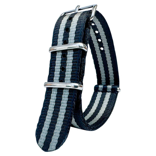 Seatbelt NATO Military Style Watch Strap Black And Grey 20mm 22mm The Thrifty Gentleman