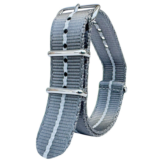 Seatbelt NATO Military Style Watch Strap Grey And Light Grey 20mm 22mm The Thrifty Gentleman