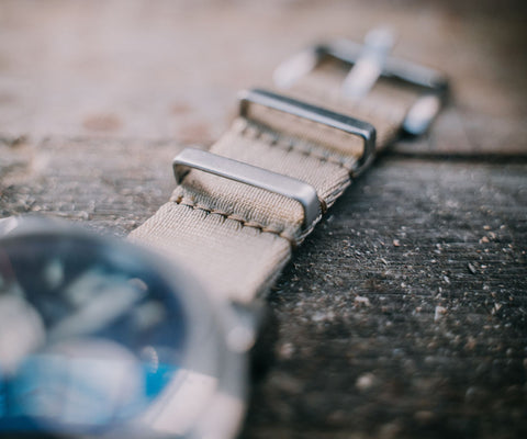 Seatbelt NATO Watch Strap in Khaki from The Thrifty Gentleman
