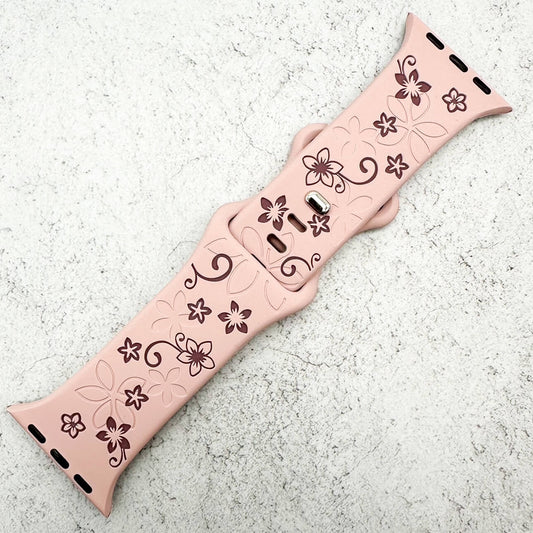 Silicone Floral Engraved Strap For Apple Watch In Pink And Violet 1