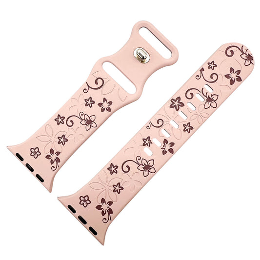 Silicone Floral Engraved Strap For Apple Watch In Pink And Violet From The Thrifty Gentleman