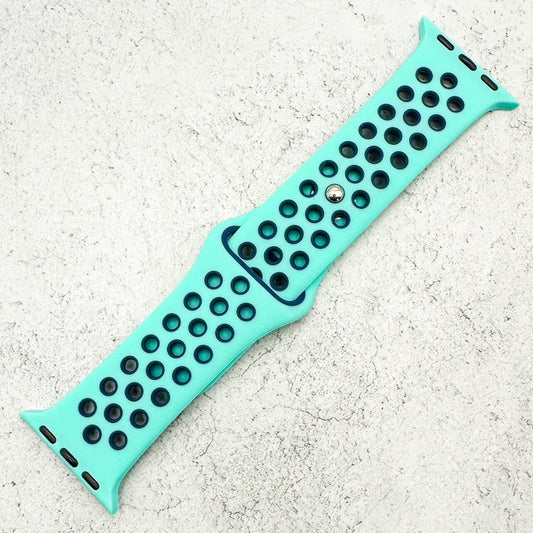 Silicone Sport Watch Band For Apple Watch In Aqua And Navy Blue 1