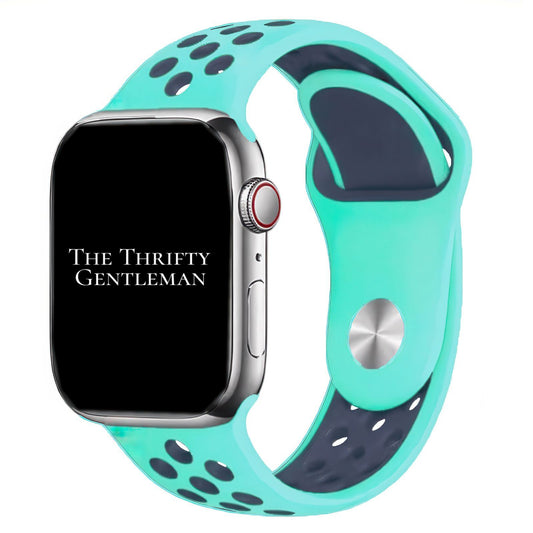 Silicone Sport Watch Band For Apple Watch In Aqua And Navy Blue The Thrifty Gentleman