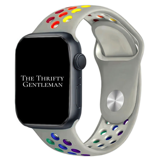 Silicone Sport Watch Band For Apple Watch In Grey And Rainbow The Thrifty Gentleman