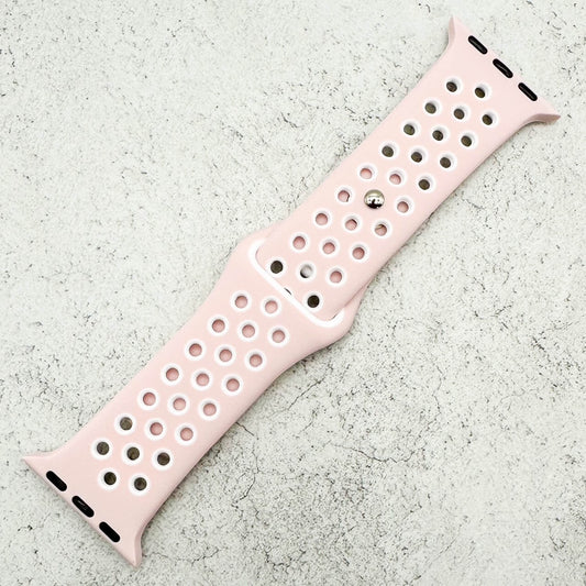Silicone Sport Watch Band For Apple Watch In Pink And White 1