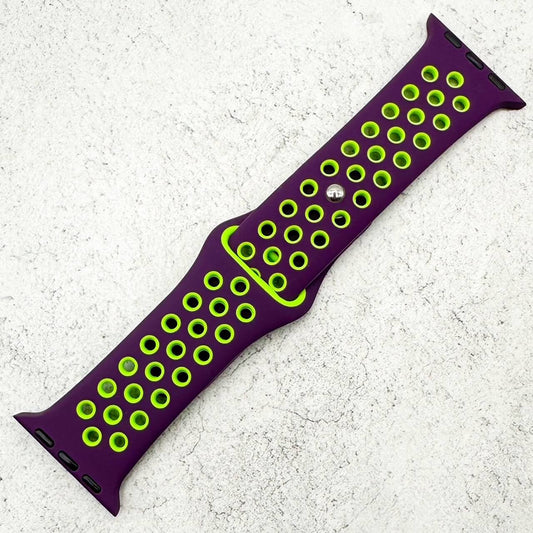 Silicone Sport Watch Band For Apple Watch In Purple And Green 1