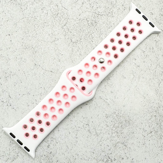 Silicone Sport Watch Band For Apple Watch In White And Pink 1