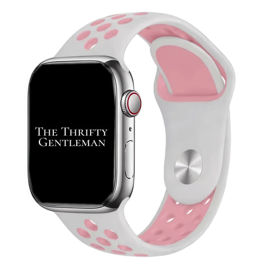 Silicone Sport Watch Band For Apple Watch In White And Pink The Thrifty Gentleman
